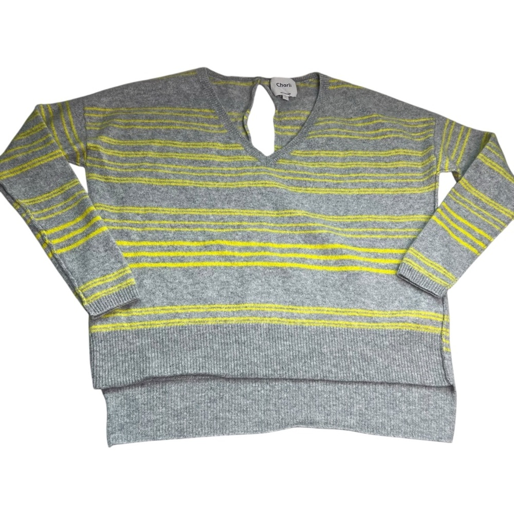 Charli Anthropologie 100% Cashmere Large Cropped Grey/Yellow Super Soft Sweater